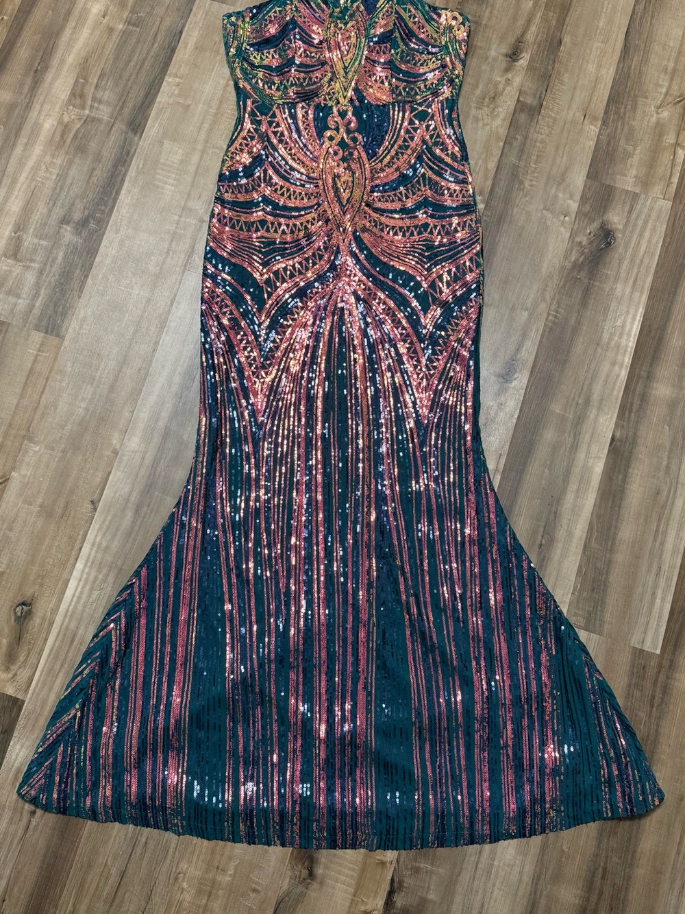 Strapless Sequin Mermaid Prom Dress in Dark Green with Color Shifting Sequins XL
